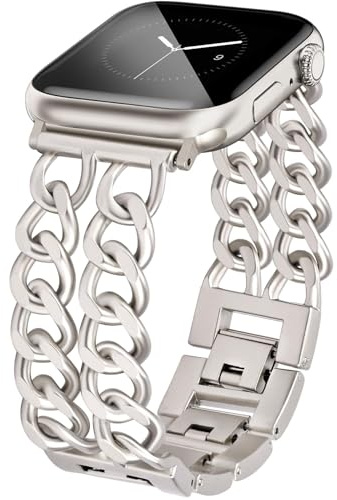JR.DM Metall Band Gold Kompatibel mit Apple Watch Armband 38mm 40mm 41mm 42mm 44mm 45mm 46mm, Einkettiges Elegant Herren Damen Metallarmband Ersatz für iWatch Series 10/9/8/7/6/5/4/3/2/1/SE/Ultra