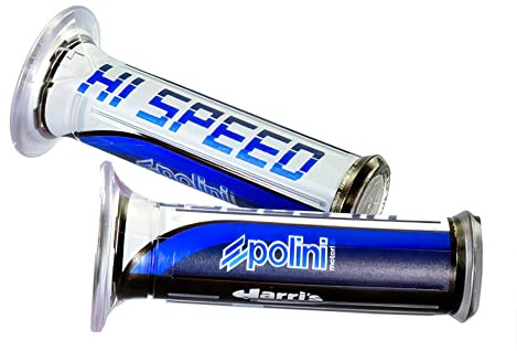Polini Handgriffe Evolution Hi Speed – Schwarz/Weiß/Blau, Transparentes Design, Universell für Roller & Motorräder