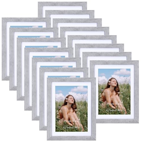 Vasemouh Grauer Bilderrahmen 15er-Set, für 13x18 Bilder mit Passepartout oder für Bilder 15x20 ohne Passepartout, Wand- und Tischaufstellung
