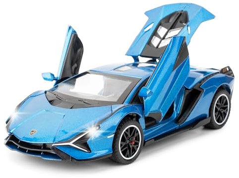 TGRCM-CZ 1/32 Scale Lamborghini Sián FKP37 Car Model Toy, Sound and Light Pull Back Car Zinc Alloy Casting Toys for Kids Boy Girl Gift (Blue)