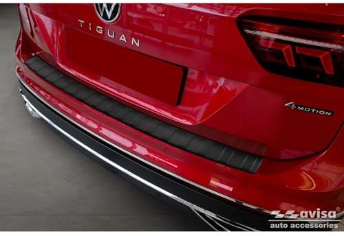 Avisa Matt-Schwarz Edelstahl Heckstoßstangenschutz kompatibel mit Volkswagen Tiguan II / Allspace inkl. Facelift & R-Line 2016-2020 / 2020-2024 'Ribs', Mattschwarz | kompatibel mit Volkswagen Tiguan II / Allspace inkl. Facelift & R-Line 2016-2020 / 2020-2024 - Mattschwarz
