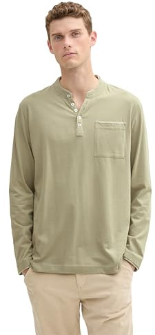 TOM TAILOR Herren Serafino Longsleeve mit Brusttasche, 15615 - Prairie Grass Green, L