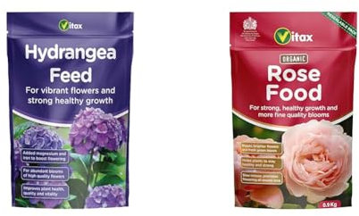 Vitax Hydrangea Feed 1KG & 6ORF901 Vitax Organic Rose Feed 0.9KG Resealable Pouch