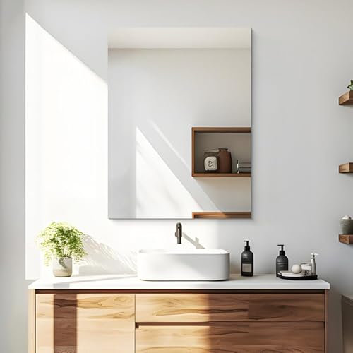 COFENY Miroir sans Cadre, 60 x 45 cm Miroir Mural Rectangulaire avec Bords Polis, Miroirs en Verre HD, Upgraded Shatterproof Miroir de Salle de Bain pour Salle de Bain, Chambre et Salon