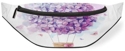 Aerostat Gürteltasche mit Luftballon-Blumen, für Damen, Herren, Mädchen, Jungen, Kinder, Lila, Blumen, Bauchtasche, Geldbörse, Gürteltasche für Reisen, Sport, Laufen, farbe, M