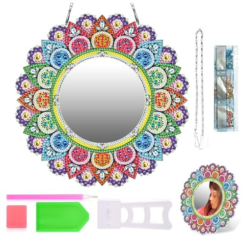 5D Kit Painting Diamond de Espejo, Kit De Espejo Para Pintar Con Diamantes Niños, Espejo de Pintura de Diamantes, Mandala Pintura Diamante Espejo, Manualidades Niños