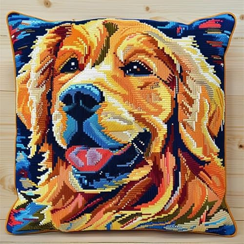 kitphoenix Knüpfkissen Set Tier Hund 3D Handgemachte Geschenke Knüpfteppich für Kinder und Erwachsene Knüpfset 43cm X 43cm