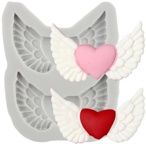 MINFEIDMS Molde de silicona con alas de ángel para fondant, alas de corazón, molde de chocolate para baby shower, decoración de pasteles de azúcar, decoración de cupcakes, pasta de goma, caramelo,