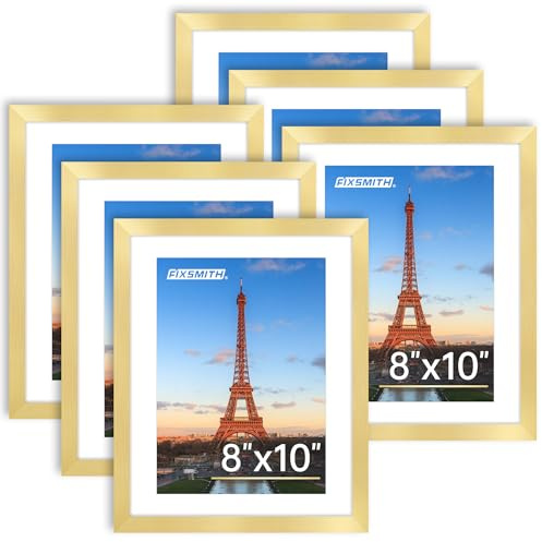 FIXSMITH 8x10 Picture Frame Bulk-6 Pack, Gold Picture Frames Collage Wall Decor, Wall & Tabletop Picture Frames, Photo Frame with HD Plexiglass, Display Pictures 5x7 with Mat or 8x10 Without Mat