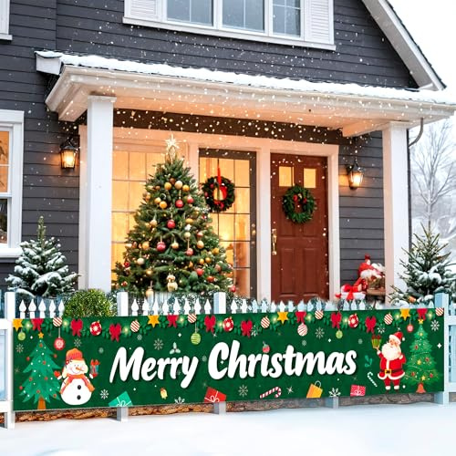 Frohe Weihnachten Banner,300 x 50 CM Merry Christmas Banner, Weihnachts Türdeko für Weihnachtsfeier Deko, Neujahr Party Weihnachtsbanner Outdoor Indoor Hängend Weihnachten Deko
