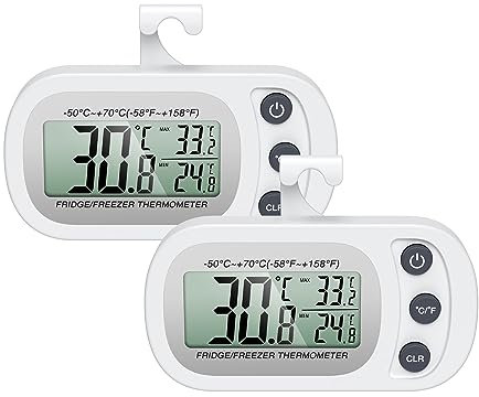 Brifit Fridge Thermometer Digital, Digital Fridge Freezer Temperature Thermometer with LCD Display, Min/Max Record, ℃/℉ Switch, 3 Support Methods, Refrigerator thermometer for Kitchen, Home (2 PACK)