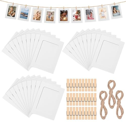 Szaboviktoria set di 30 cornici per foto, adatte per foto da 6 pollici, portafoto in cartoncino 15,5 x 11,5 cm, cornici portafoto in cartone, con corda e mollette, adatta per appendere le foto