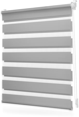 Lichtblick Duo Rollo ohne Bohren Blickdicht Grau 80 cm x 130 cm (B x L) | Duo Rollo, Rollos für Fenster ohne Bohren, Montage ohne Bohren, Mit Lichtfilter, Klemm-Montage, Sonnenschutz, Klemmbar
