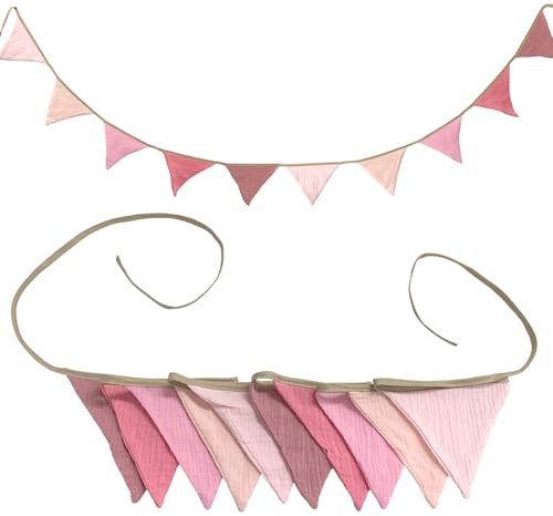 10 pezzi di bandierine, bandierine in tessuto per la cameretta dei bambini, bandierine rosa da 3,15 m, tessuto per giardino, festa nuziale, decorazione per la camera da letto dei bambini (rosa)