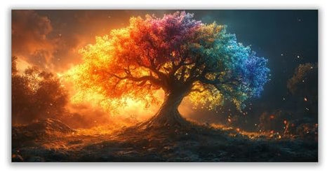 BOHUO Oro, rosa Quadro Albero della vita Stampa su Tela XXL, Albero colorato Quadri Murale Moderno Grafica Decorazioni da Parete Pittura Decori-50x100cm Non incorniciato
