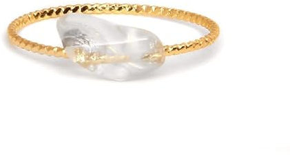 Uwiyo Anello in pietra naturale con perla dorata per donna, anello elastico con perla da 4mm, anello elastico con perla di cristallo, anelli con pietre preziose (Trasparente-FN0199)
