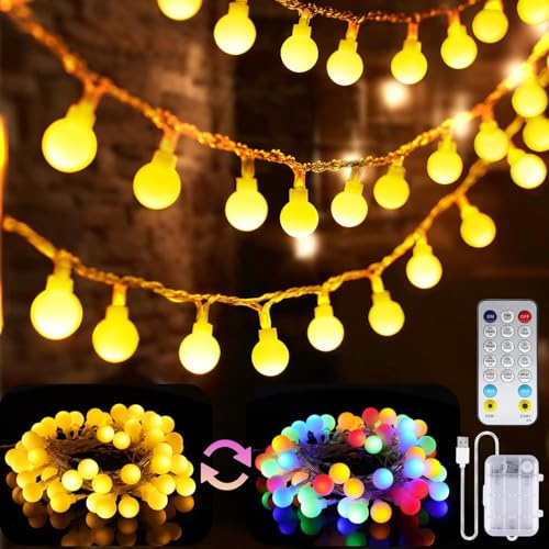 StarryEver 50 LED Lichterkette Batterie & USB，5M Warmweiß und Bunt Globe Lichterketten Außen/Innen mit Fernbedienung Timer, Farbwechsel Kugel Lichterkette für Garten Zimmer Kinderzimmer Dekoration