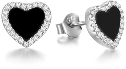 Evensee Orecchini a Cuore in Onice Nero Argento 925 Pietra Naturale, Rodiati Ipoallergenici Senza Nichel Confortevoli, Regalo per San Valentino Festa della Mamma Matrimonio Compleanno Fidanzamento