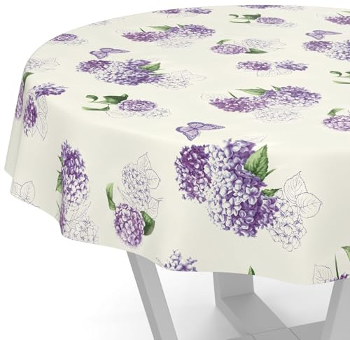ANRO Vaxduk bordsduk tvättbar trädgårdsduk rund oval kantig rund 140 cm skärkant syrén blommor