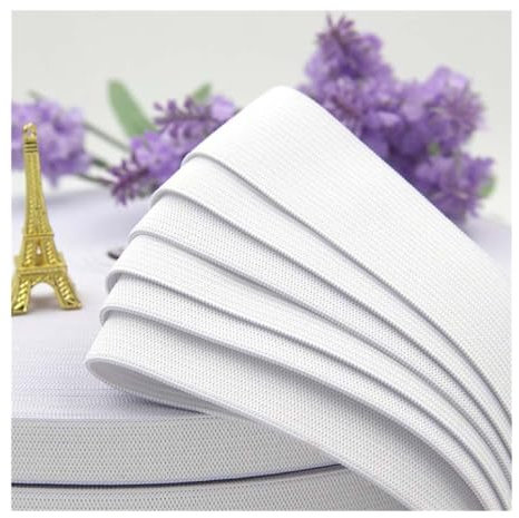 FOVAOK Banda elástica plana de goma negra y blanca para coser ropa, pantalones, accesorios, cinturón elástico, ropa, tela de costura, 15 mm-50 mm (blanco, 8 metros_35 mm)