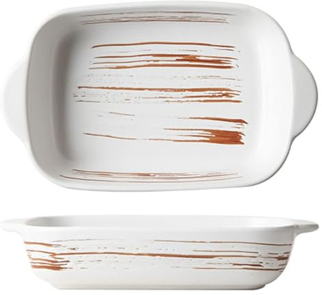 Fuente for lasaña grande y profunda, fuente for lasaña grande y profunda, fuente rectangular for lasaña con asa, juego de 2 sartenes de cerámica for horno, fuente de porcelana for horno apta for horno