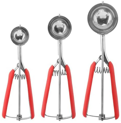 Cookie Scoop Set, 3Pcs Ice Cream Scoopers, Stainless Steel Red Squeeze Melon Disher(4/5/6cm), Melon Baller Scoop for Melon, Muffin, Sorbet, Cupcake, Meatball Cookie Dough Scoop