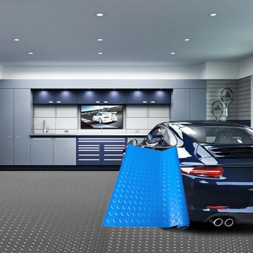 Alfombrilla para Suelo De Garaje, Impermeable Fácil De Limpiar Alfombrilla, Rollo Sbr Suelo De Goma Patrón 3D para Proteger El Suelo Debajo del Coche, Garaje, Gimnasio,Azul,1.5mm 1×1m
