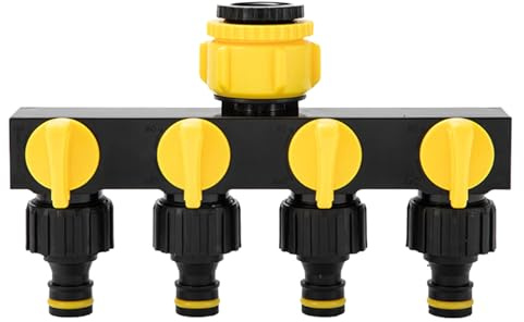 RoseFlower Leak-Proof Garden Hose Splitter 4 Way With 3/4 and 1/2 Tap Distributor, Outdoor Connector With Individual On-Off Valve for Outside Fitting and Garden Hoses