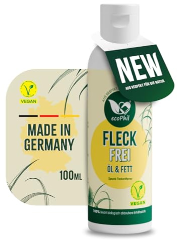 ecophil Fleckfrei [Öl & Fett] | Veganer Fleckenentferner für Kleidung | Ohne Enzyme, ohne Duftstoffe, mikroplastikfrei | Für Allergiker geeignet | Made in Germany