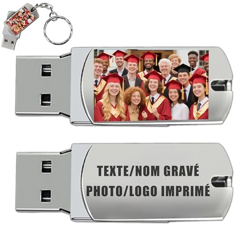 Clé USB Personnalisée - Texte Nom Gravé & Photo Logo Imprimé, Cle USB 32Go / 64Go / 128Go, Mini Clé USB 2.0, Lecture Rapide et Forte Compatibilité, 9 Styles au Choix (Style 4, 64.0, GB)