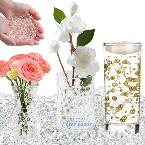 20000 Stück Wasserperlen, Wassergel-Gelee-Perlen, transparent, ungiftig, Wasserperlen für Vasen und Dekorationen, 100 g, leichte Gelkugeln für Hochzeiten, Zuhause, Spa
