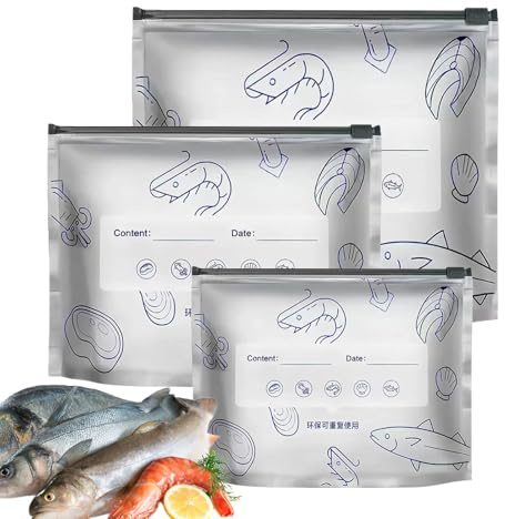 Bolsas resellables de pie – 30 bolsas reutilizables con cierre de cremallera, contenedores de papel de aluminio, organizador de congelador y refrigerador para despensa, aperitivos, dulces, mariscos