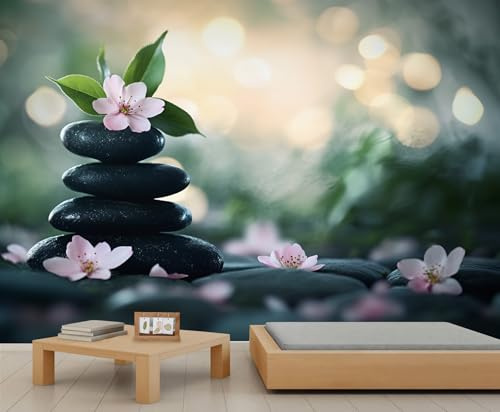 GIVLWF Papier peint à décoller et à coller - Papier peint zen pour salon, spa - Papier peint de méditation pour chambre à coucher - Style japonais - Grande décoration d'intérieur - 400 x 280 cm