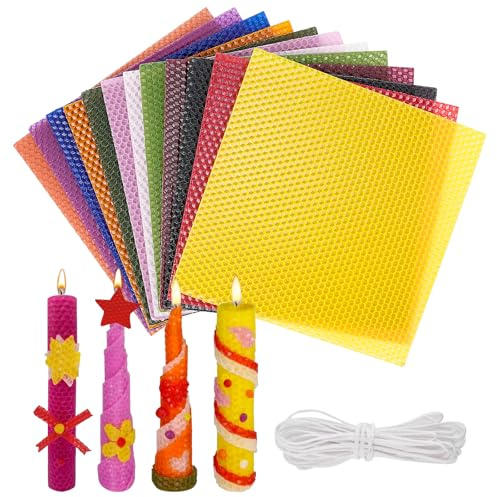 PORFOYO Juego de 24 piezas para hacer velas para niños, placas de cera de abejas para velas con mecha, juego de hacer velas para niños, 12 colores, velas de gel con 24 mechas de vela para familia