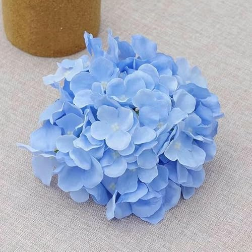 GVEKJ 5 pezzi 54 teste di ortensia di seta, fiori artificiali con steli, fiori di ortensia finti per la decorazione di casa, feste di nozze - azzurro - 5 pezzi