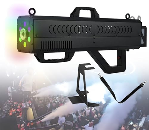 Pistolet à fumée avec lumières for fêtes, machine à fumée portable 1500 W avec lumières changeantes et colorées, for Halloween effrayant, spectacles sur scène et soirées en boîte de nuit(Black)
