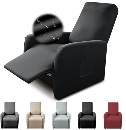 LOMUG Wasserdicht Sessel überzug Stretch-Sesselbezug, Stretchhusse Sesselschoner mit Taschen, Angepasster für Fernsehsessel Bezug, Relaxsessel Bezüge Liegenbezug, Wohnzimmer Büro Spritzwassergeschützt