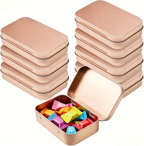 QINGHEC 8 Stück Kleine Metalldose, Rechteckige Blechdose mit Deckel, 9.4CM Kleine Aufbewahrungsbox Metallbox, Rostfrei Metal Tin Box für Süßigkeiten, Schlüssel, Ohrringe, Schmuck (Roségold)