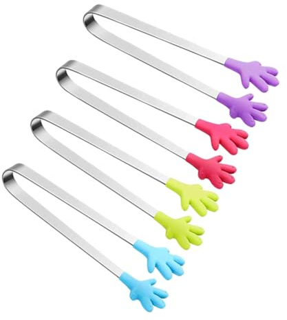 LIGIGWASH 4 pièces Mini Pinces Inox et Silicone pour Sucre Glace Petite Pince de Service Multifonction pour Buffet Bbq Maison et Fête