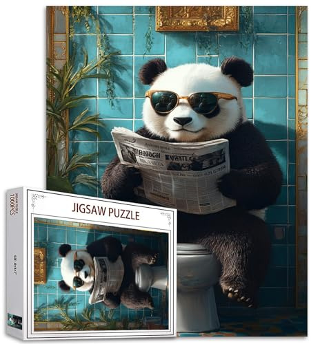 Panda aux toilettes - Puzzle de 1000 pièces pour adultes - WC animal - Lecture de journaux - Activité familiale stimulante - Jeux - Puzzle DIY coloré pour décoration intérieure - Cadeau