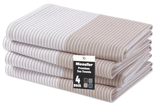 Moosfor 100 % ekologisk bomull kökshanddukar extra stora, mycket absorberande mjuka diskdukar, luddfri snabbtorkande kökshandduk, premium diskhanddukar för kök, 4-pack, 46 x 72 cm, beige