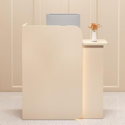 Scrivania da ricevimento con illuminazione a LED, bancone in legno con cassetto chiudibile, stazione moderna per saloni e spa, elegante mobile da ricevimento per ufficio e spazi commerciali