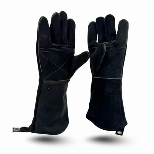BBK LAB Gants Résistants à la Chaleur - Cuir Ignifuge - Haute Résistance - BBQ & Pro - Barbecue, Cuisine, Cheminée, Soudage, Four, Jardin, Camping, Atelier - Protection. 40x16cm