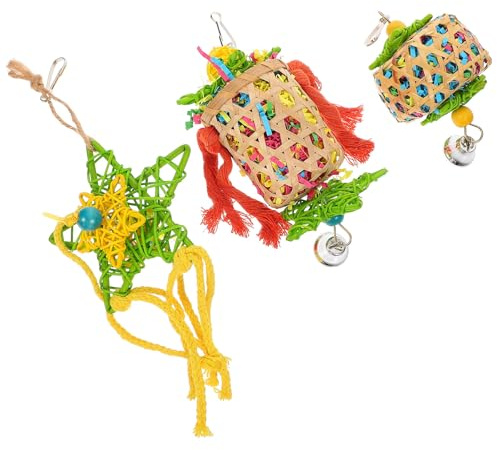 JECOMPRIS Giocattoli Funzione Decorativa in Poliestere per Pappagalli 3 Pezzi da Masticare Appesi per Uccelli per Gabbia per Decorazione Casa