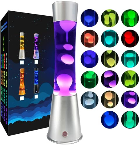 AONESY Große Lavalampen mit Fernbedienung：Lavalampe Groß Led 17 Farbwechsel | Große Lavalampen 12-Stunden Aus Timer | 15.5 inch Lavalampe Lila/Schwarz/Blau für Schlafzimmer-Weiß