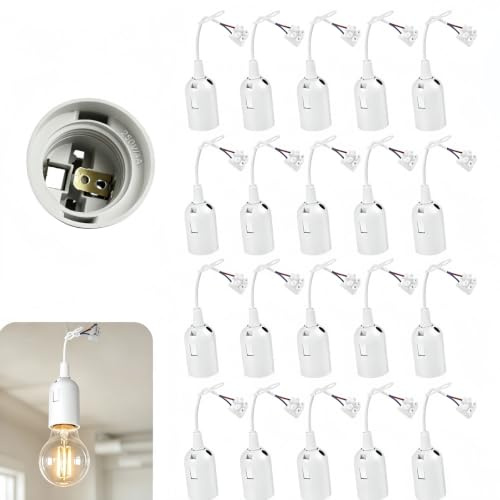 20 Stück Baufassung E27 Lampenfassung mit Kabel, Fassung Renovierung E27 Lampen Baufassung, E27 Ersatzfassung für Wohnzimmer Küche Schlafzimmer Glühbirnen Zubehör (Weiß)