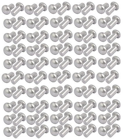 sourcingmap® 100 st M5 x 10 mm aluminium halv rund huvud solid nit fästelement silverton