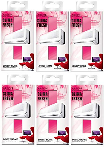Areon Clima Fresh Ambientador Hermosa Casa Aire Acondicionado Rojo Original Perfume Hogar Salón Habitación Oficina Tienda Duradero Moderno Olor ( Lovely Home Pack de 6 )