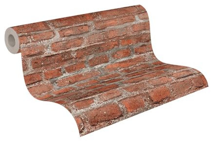 A.S. Création Elements 2 Vliestapete mit Steinmotiv Backstein 0,53 x 10,05 m – Rot, Grau – Steintapete Made in Germany – 361392