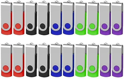 AreTop USB Stick 4GB 20 Stück, 360° drehbar USB 2.0, 20 Farben | 360° drehbarer Metall-Schutz, USB 2.0 Plug-and-Play, inklusive Lanyards, kompatibel mit PC/Laptop/Tablet/Auto/TV